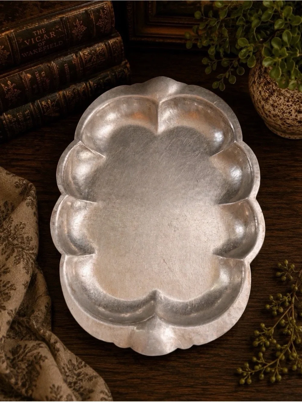 Vintage Cellini-Craft Pewter Lobed Serving Tray Platter 12” Mid Century USA
